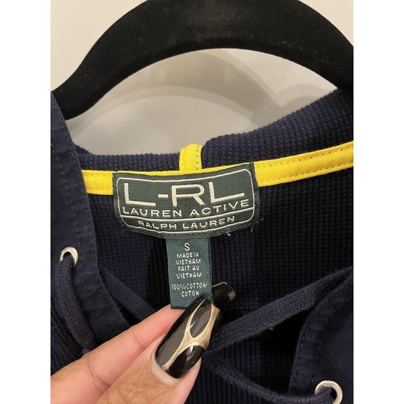 LRL LAUREN ACTIVE RALPH LAUREN THERMAL HOODED COLOR BLOCK TOP Women's Size Small - Picture 8 of 11